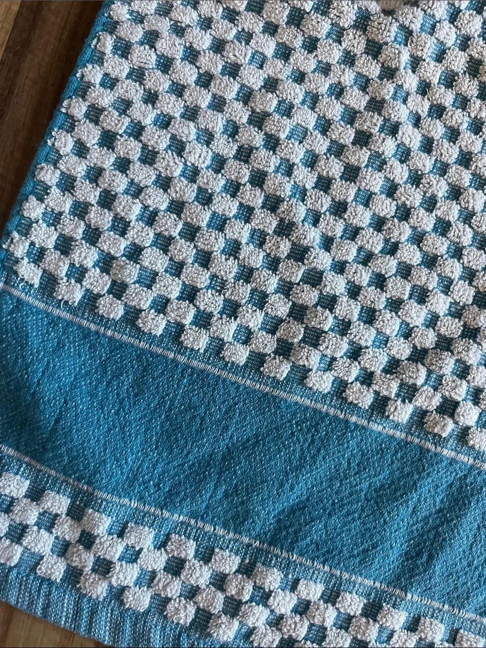 Vintage Blue & White Hobnail Kitchen Towel | 1970s Popcorn Terry Cottagecore